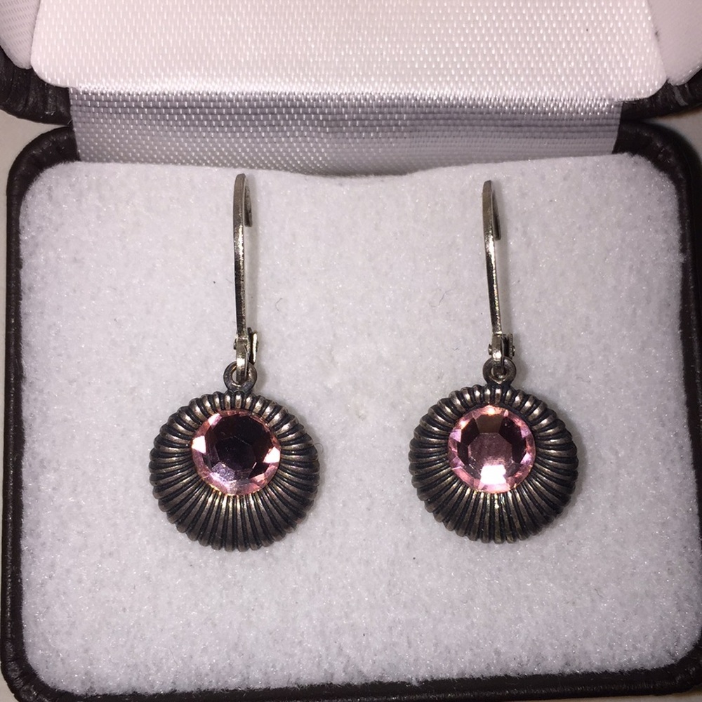 Pink and silver dangle earrings